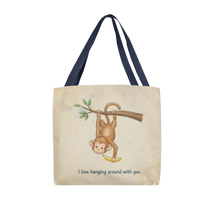 Cute Monkey Tote Bag – I Love Hanging Around With You | Adorable Pun Gift for Kids, Friends & Loved Ones