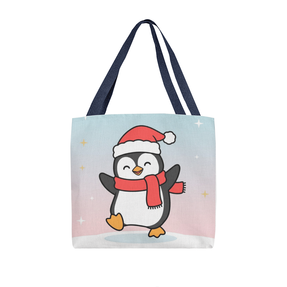 Cute Christmas Penguin Tote Bag | Festive Holiday Shopper & Gift Bag
