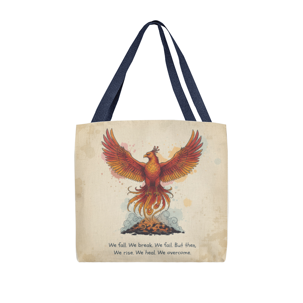 Phoenix Rise Tote Bag – Inspirational We Rise We Heal We Overcome Quote | Strength, Healing & Resilience Gift