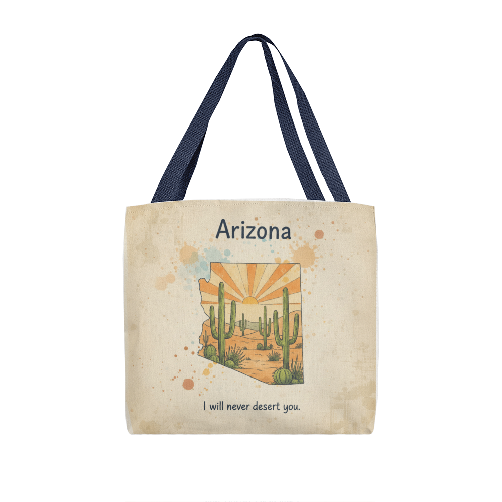 Personalized desert tote with five handle color options