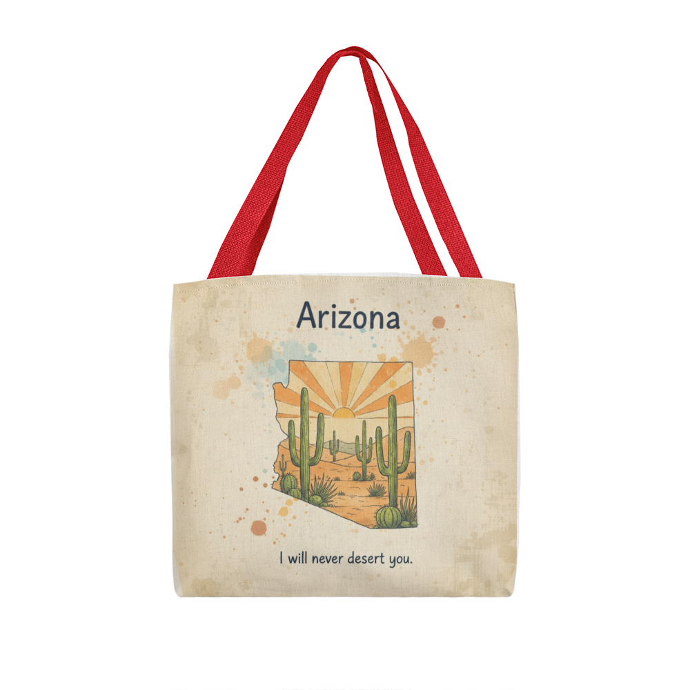 Arizona-themed tote bag with playful desert design