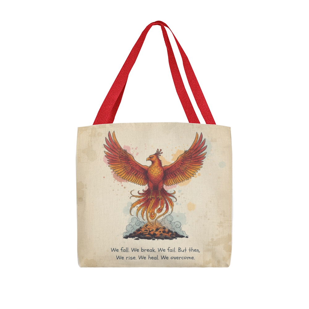 Phoenix Rise Tote Bag – Inspirational We Rise We Heal We Overcome Quote | Strength, Healing & Resilience Gift