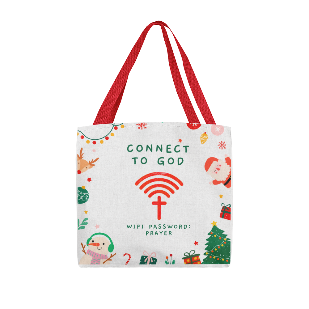 Faith Connection Christmas Tote – “WiFi Password: PRAYER” Holiday Edition