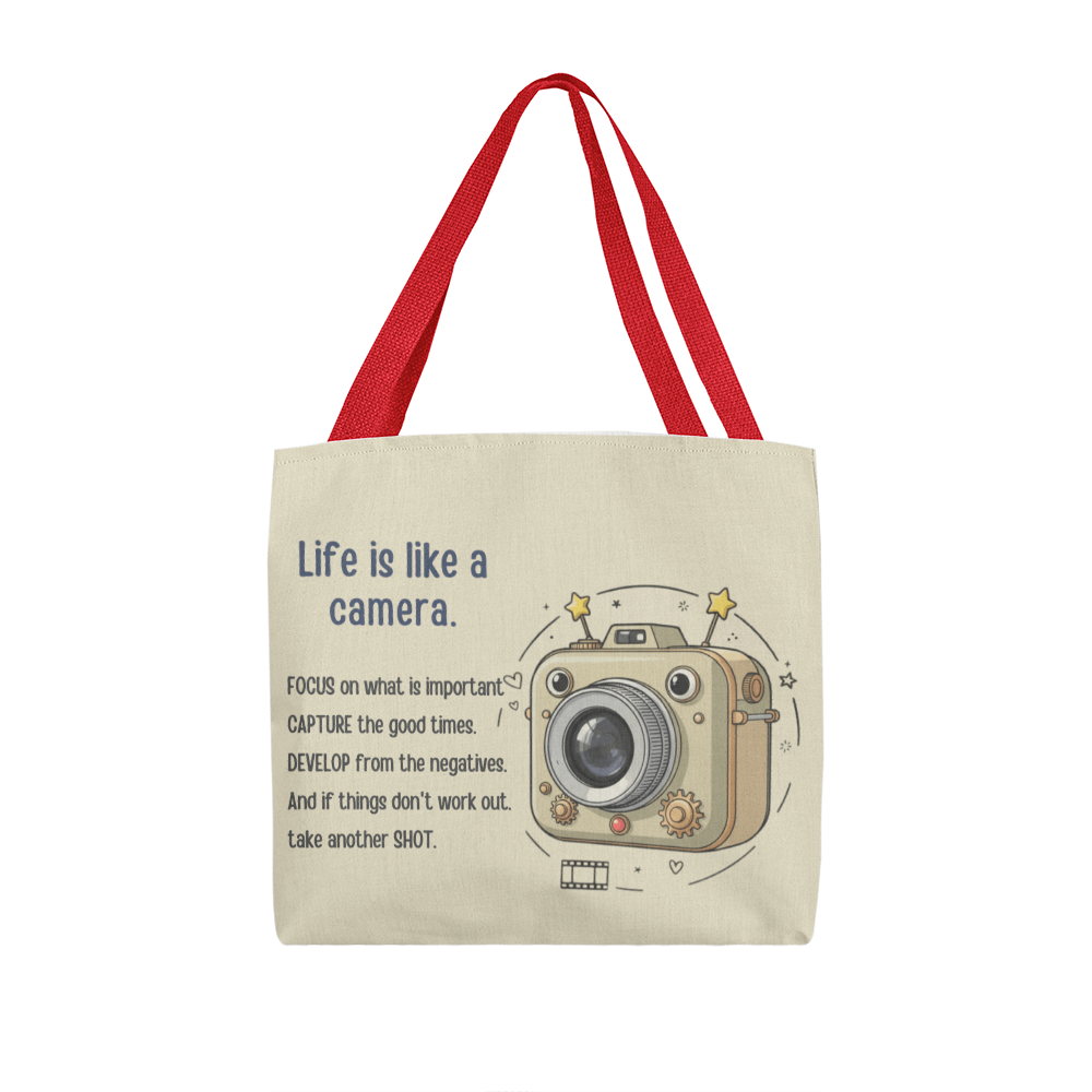 Photographer gift tote with uplifting quote