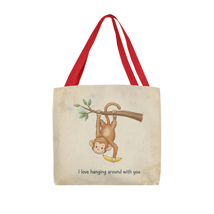 Cute Monkey Tote Bag – I Love Hanging Around With You | Adorable Pun Gift for Kids, Friends & Loved Ones