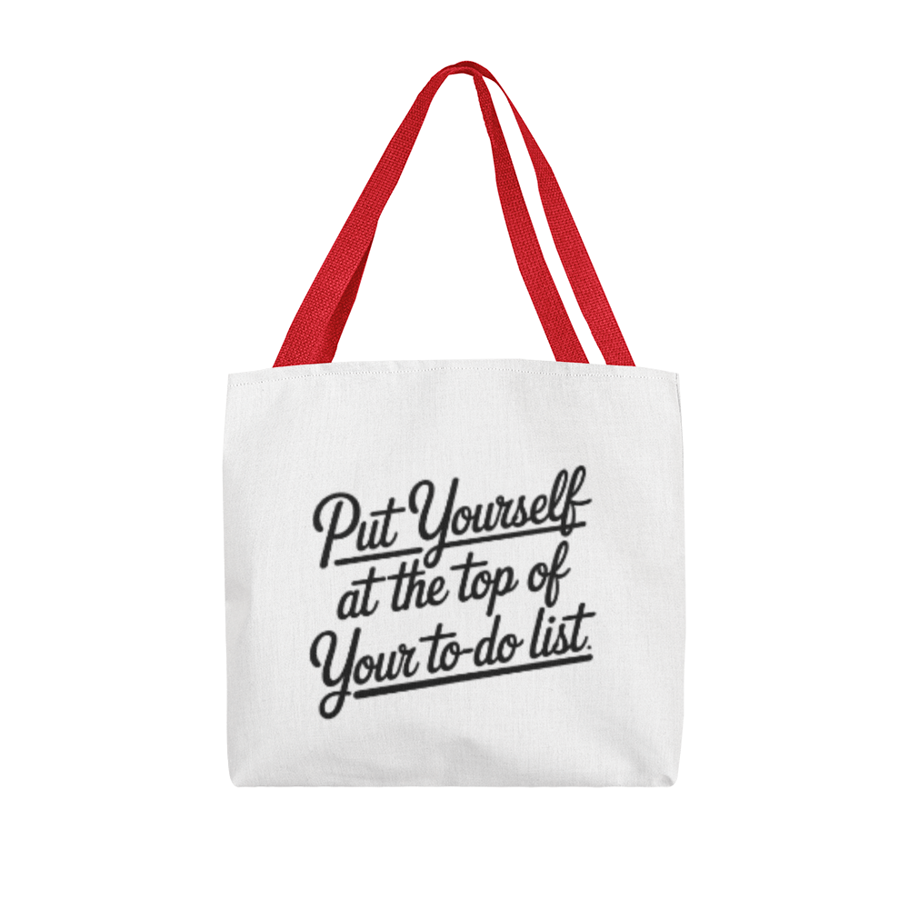 Inspirational quote tote with cotton webbing straps