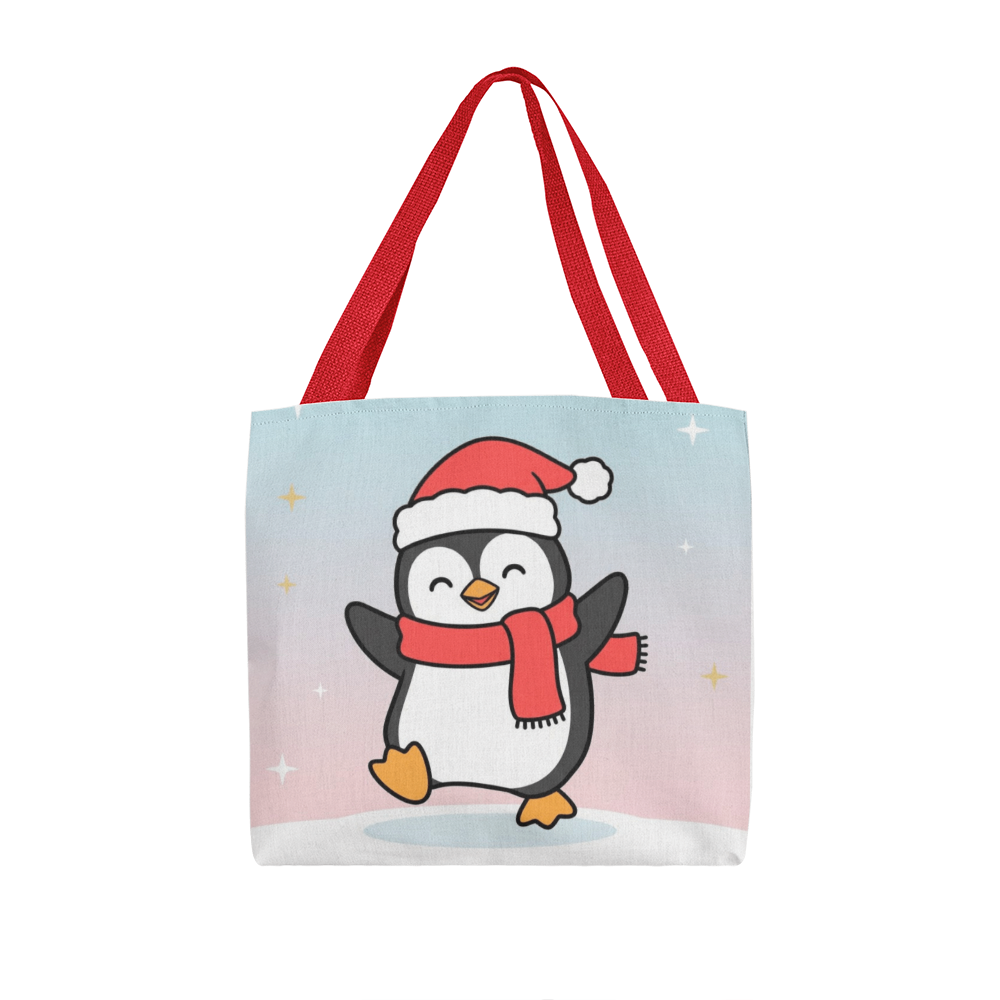 Cute Christmas Penguin Tote Bag | Festive Holiday Shopper & Gift Bag
