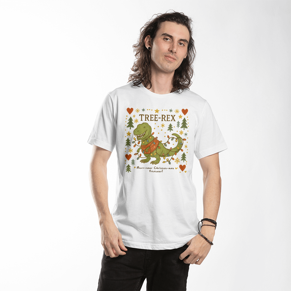 Funny dinosaur Christmas tee with festive T-Rex design