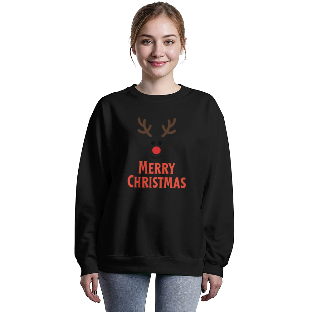 Merry Christmas Reindeer Crewneck Sweatshirt – Bella + Canvas 3945 (Front Print)