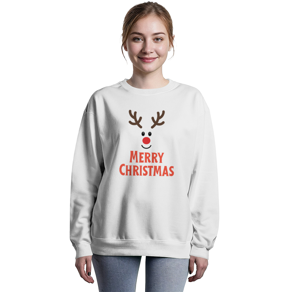 Merry Christmas Reindeer Crewneck Sweatshirt – Bella + Canvas 3945 (Front Print)