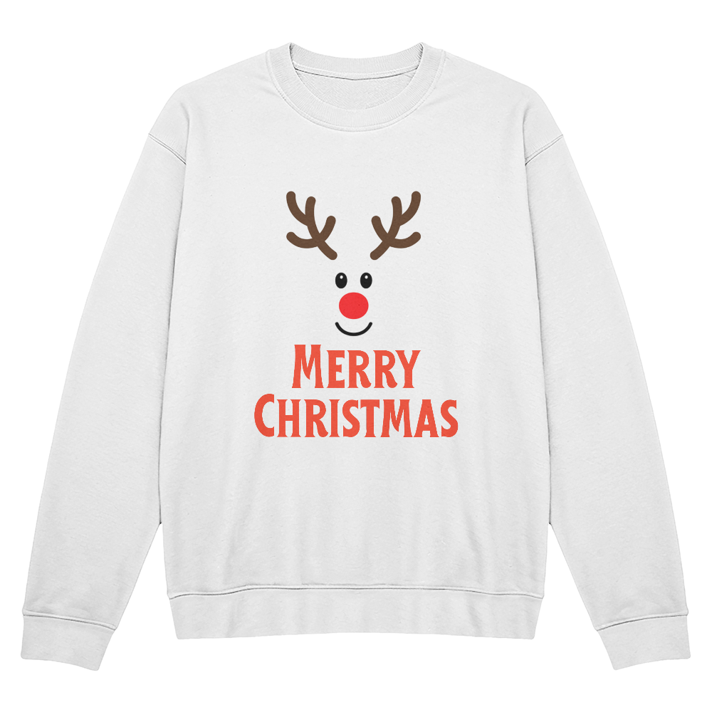 Merry Christmas Reindeer Crewneck Sweatshirt – Bella + Canvas 3945 (Front Print)