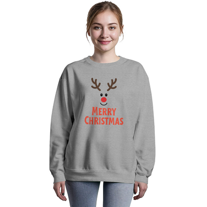 Merry Christmas Reindeer Crewneck Sweatshirt – Bella + Canvas 3945 (Front Print)