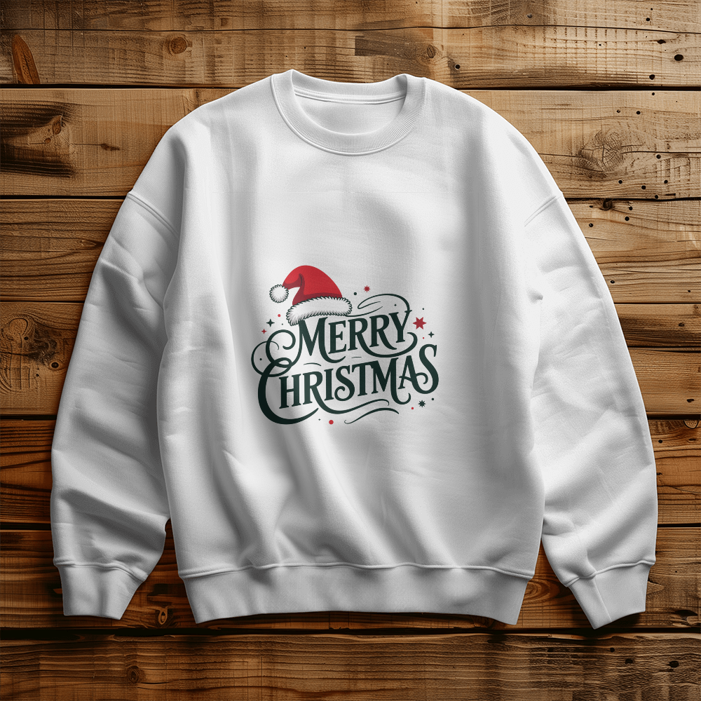 Merry Christmas Santa Hat Crewneck Sweatshirt | Cozy Holiday Pullover