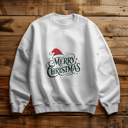 Merry Christmas Santa Hat Crewneck Sweatshirt | Cozy Holiday Pullover