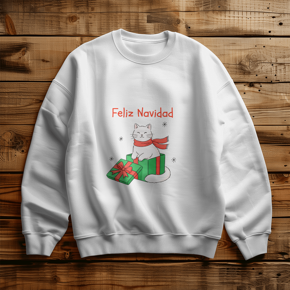 Feliz Navidad Cat Sweatshirt | Cute Christmas Cat Sweater | Custom Christmas Gift in Spanish
