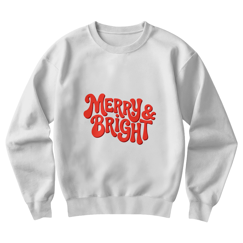 Merry & Bright retro Christmas sweatshirt flat lay