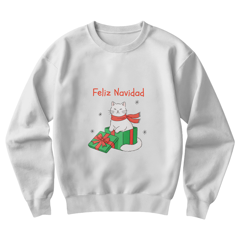 Feliz Navidad Cat Sweatshirt | Cute Christmas Cat Sweater | Custom Christmas Gift in Spanish