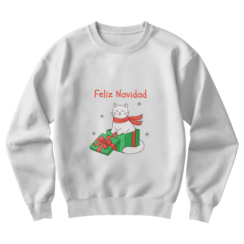 Feliz Navidad Cat Sweatshirt | Cute Christmas Cat Sweater | Custom Christmas Gift in Spanish