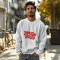 Black Merry & Bright sweatshirt on rustic background