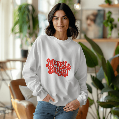Merry & Bright Retro Christmas Sweatshirt | Unisex Crewneck