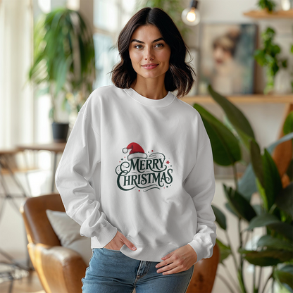 Merry Christmas Santa Hat Crewneck Sweatshirt | Cozy Holiday Pullover