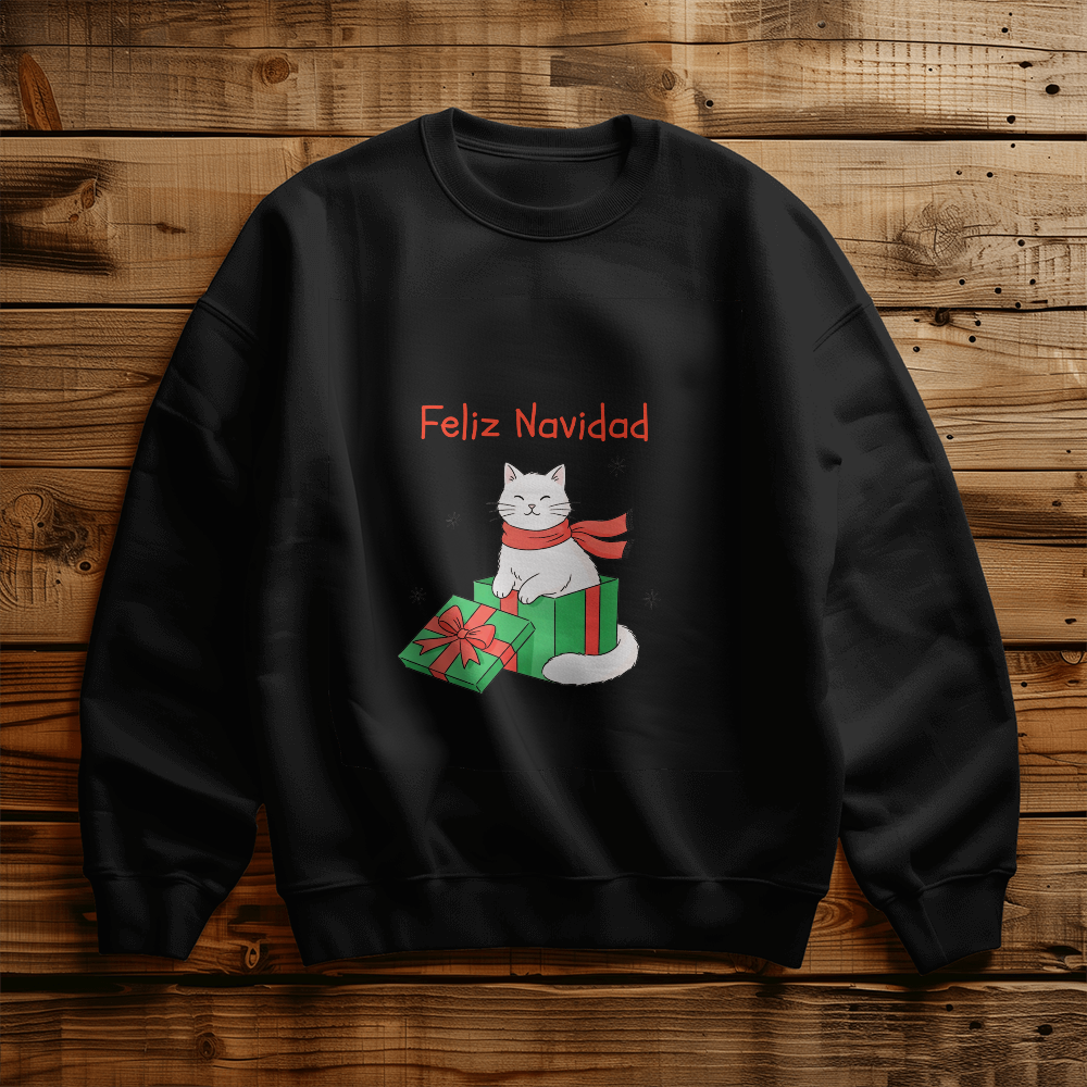 Feliz Navidad Cat Sweatshirt | Cute Christmas Cat Sweater | Custom Christmas Gift in Spanish