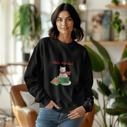 Feliz Navidad Cat Sweatshirt | Cute Christmas Cat Sweater | Custom Christmas Gift in Spanish