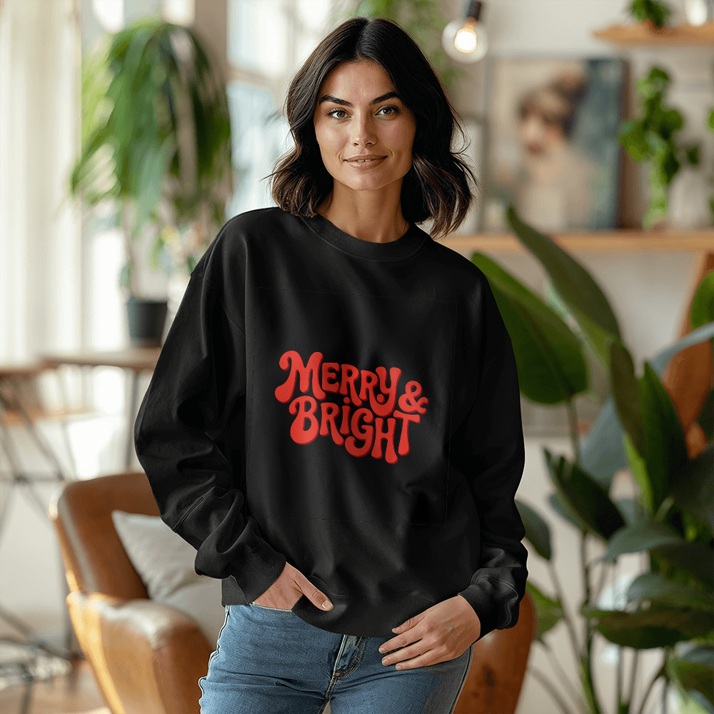 Merry & Bright Retro Christmas Sweatshirt | Unisex Crewneck