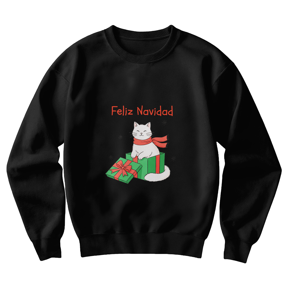 Feliz Navidad Cat Sweatshirt | Cute Christmas Cat Sweater | Custom Christmas Gift in Spanish