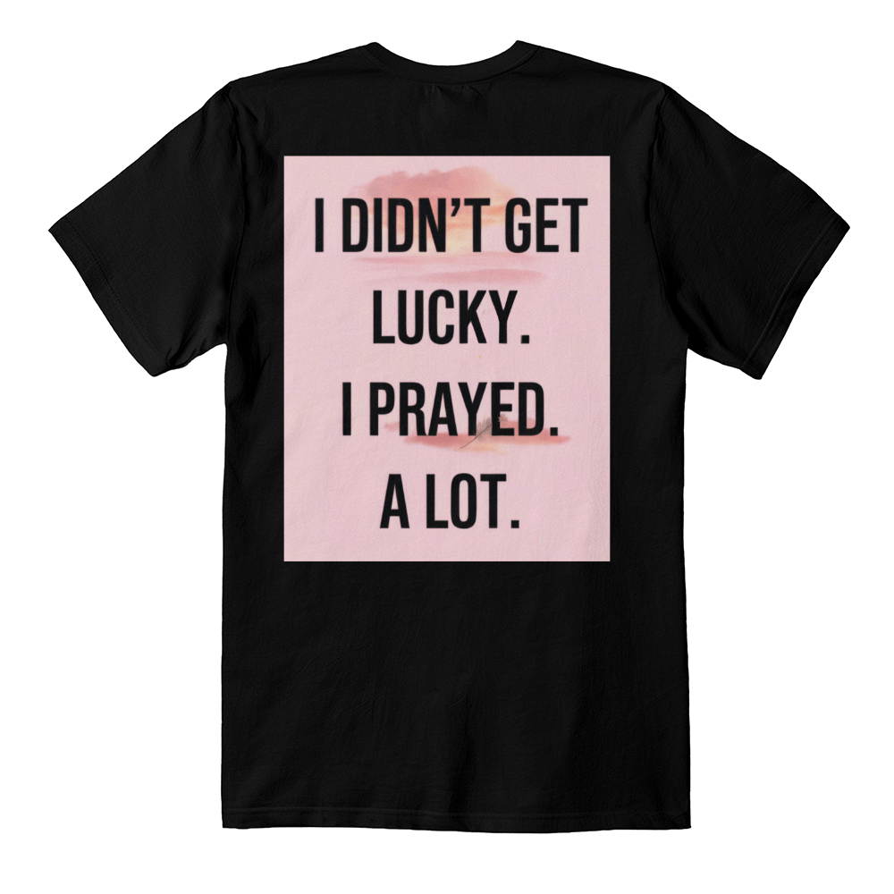 Minimalist black unisex tee with white prayer quote
