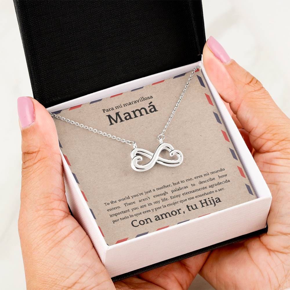 Endless Love Necklace for Mom – Spanglish “Para mi maravillosa Mamá” Message Card | Latina Mother's Gift From Daughter | Mother's Day, Birthday & Christmas Jewelry