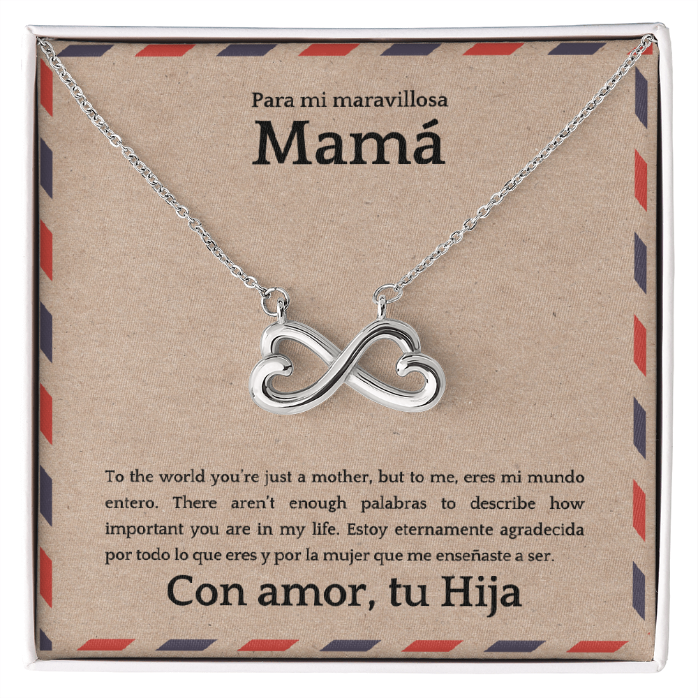 Endless Love Necklace for Mom – Spanglish “Para mi maravillosa Mamá” Message Card | Latina Mother's Gift From Daughter | Mother's Day, Birthday & Christmas Jewelry
