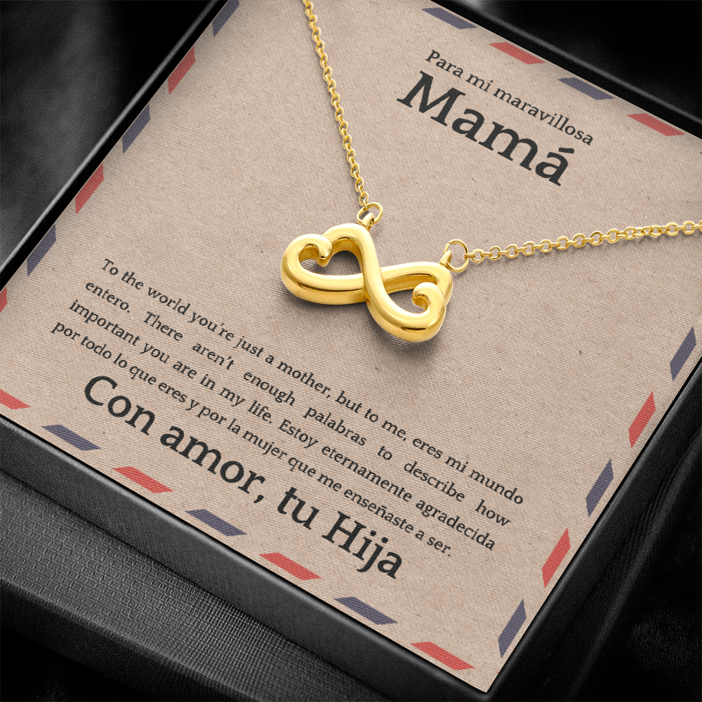 Endless Love Necklace for Mom – Spanglish “Para mi maravillosa Mamá” Message Card | Latina Mother's Gift From Daughter | Mother's Day, Birthday & Christmas Jewelry