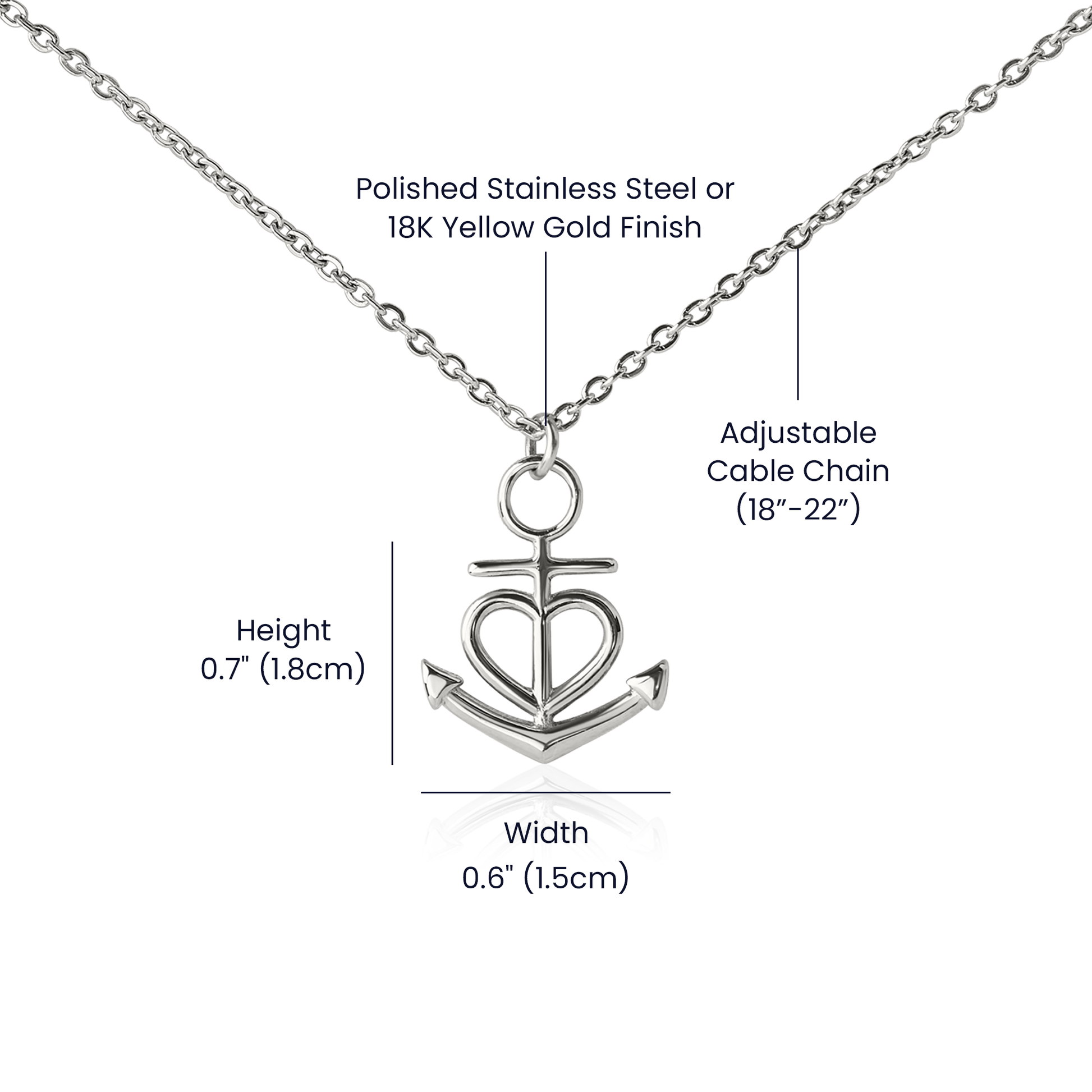 Faith-inspired anchor pendant on adjustable chain