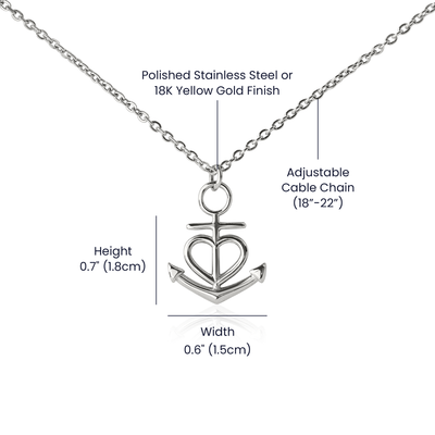 Faith-inspired anchor pendant on adjustable chain