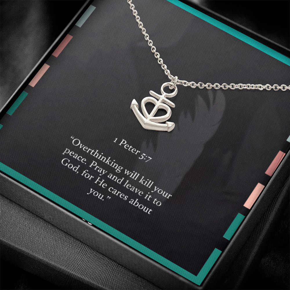Anchor Necklace – 1 Peter 5:7 “Pray and Leave It to God” Inspirational Christian Jewelry Gift