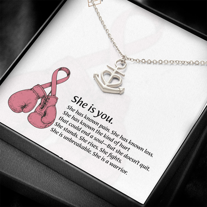 Anchor & Heart Necklace for Warrior Women | Breast Cancer Fighter Gift | Strength & Resilience Jewelry | She Is You Necklace