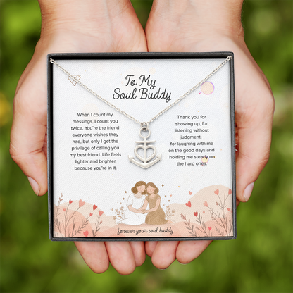 Anchor necklace with heart detail on cable chain
