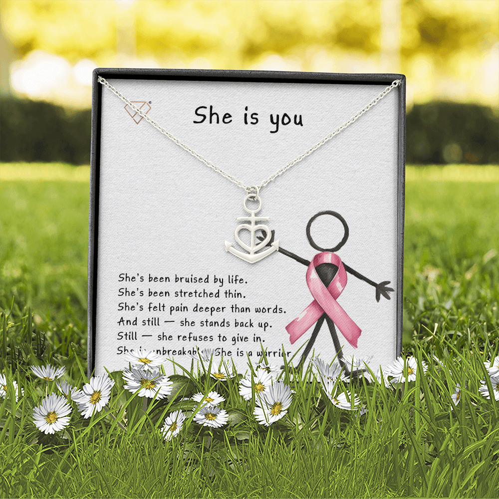 Anchor & Heart Necklace for Strong Women | Breast Cancer Awareness Gift | Warrior Mom Jewelry | Strength & Courage Pendant