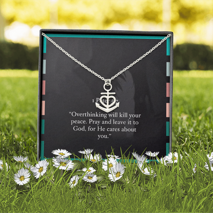 Polished stainless steel anchor pendant on adjustable cable chain