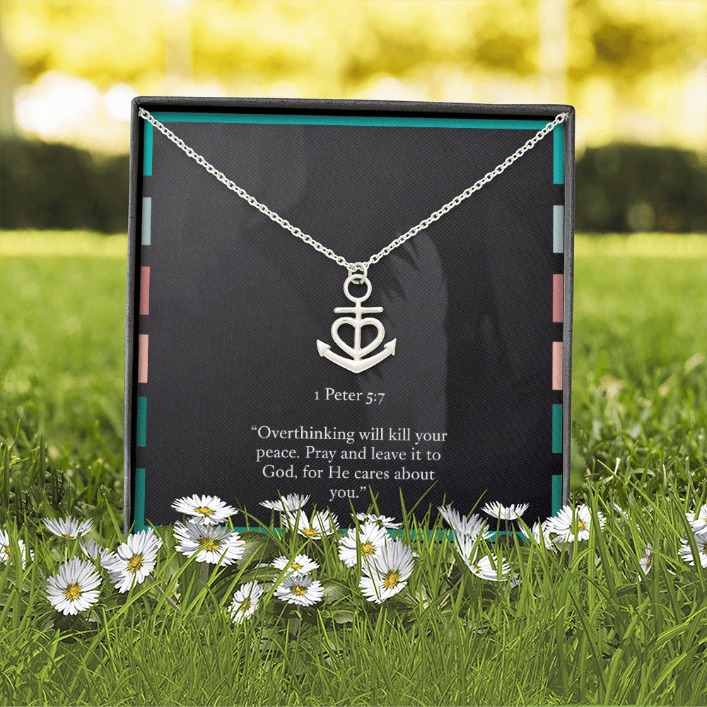 Anchor Necklace – 1 Peter 5:7 “Pray and Leave It to God” Inspirational Christian Jewelry Gift