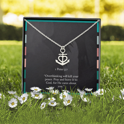 Anchor Necklace – 1 Peter 5:7 “Pray and Leave It to God” Inspirational Christian Jewelry Gift