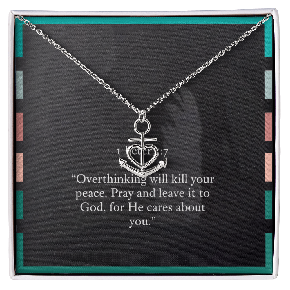 “1 Peter 5:7 Pray and Leave It to God” stainless steel anchor necklace