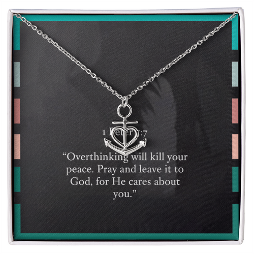 “1 Peter 5:7 Pray and Leave It to God” stainless steel anchor necklace