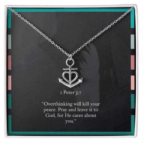 Anchor Necklace – 1 Peter 5:7 “Pray and Leave It to God” Inspirational Christian Jewelry Gift