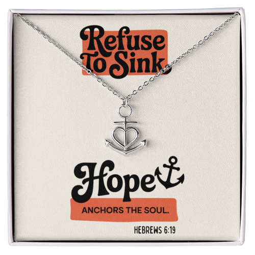Refuse to Sink Anchor Pendant Necklace on display
