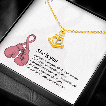 Anchor & Heart Necklace for Warrior Women | Breast Cancer Fighter Gift | Strength & Resilience Jewelry | She Is You Necklace