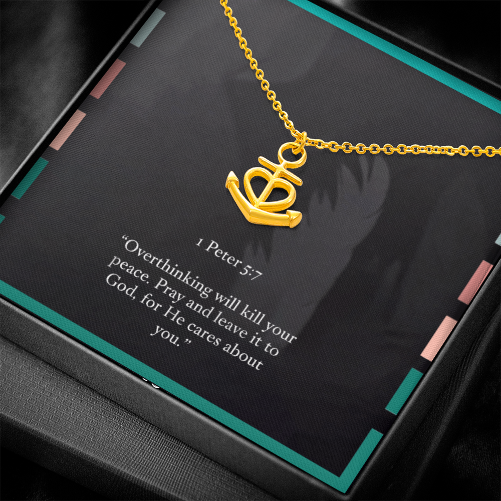 Anchor Necklace – 1 Peter 5:7 “Pray and Leave It to God” Inspirational Christian Jewelry Gift