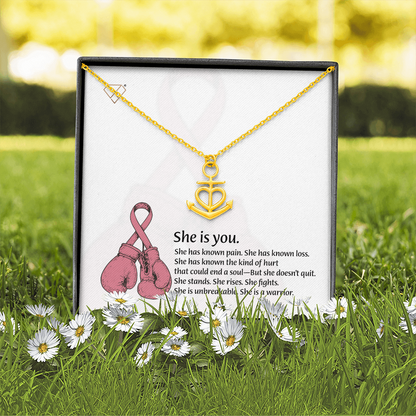 Anchor & Heart Necklace for Warrior Women | Breast Cancer Fighter Gift | Strength & Resilience Jewelry | She Is You Necklace
