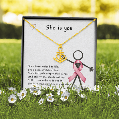 Anchor & Heart Necklace for Strong Women | Breast Cancer Awareness Gift | Warrior Mom Jewelry | Strength & Courage Pendant